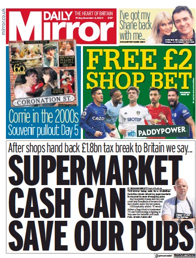 Daily Mirror Newspaper Front Page (UK) for 4 December 2020
