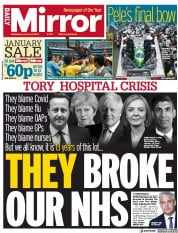 Daily Mirror (UK) Newspaper Front Page for 4 January 2023