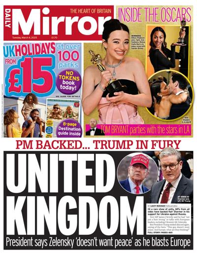 Daily Mirror Newspaper Front Page (UK) for 4 March 2025