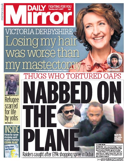 Daily Mirror Newspaper Front Page (UK) for 4 April 2017