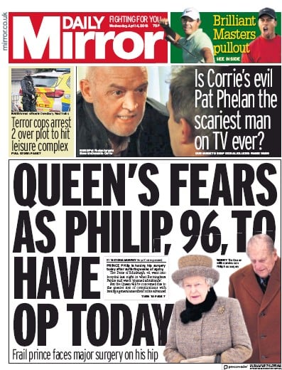 Daily Mirror Newspaper Front Page (UK) for 4 April 2018