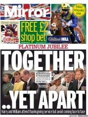 Daily Mirror (UK) Newspaper Front Page for 4 June 2022