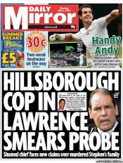 Daily Mirror (UK) Newspaper Front Page for 4 July 2013