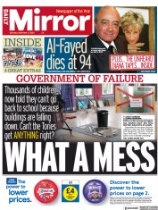 Daily Mirror (UK) Newspaper Front Page for 4 September 2023