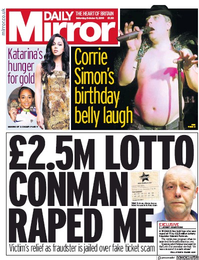 Daily Mirror Newspaper Front Page (UK) for 5 October 2019