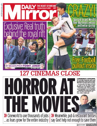 Daily Mirror Newspaper Front Page (UK) for 5 October 2020