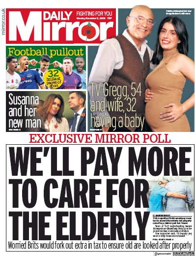 Daily Mirror Newspaper Front Page (UK) for 5 November 2018