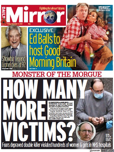 Daily Mirror Newspaper Front Page (UK) for 5 November 2021