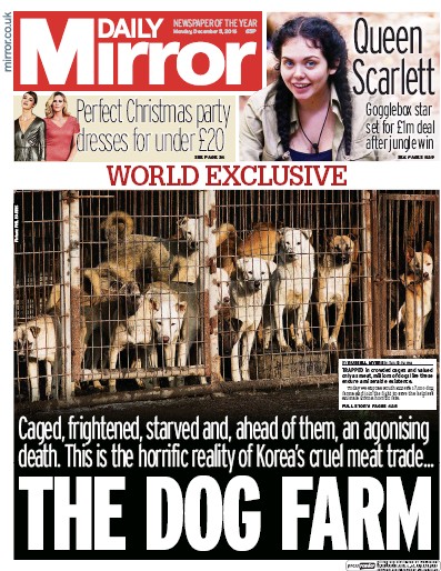Daily Mirror Newspaper Front Page (UK) for 5 December 2016
