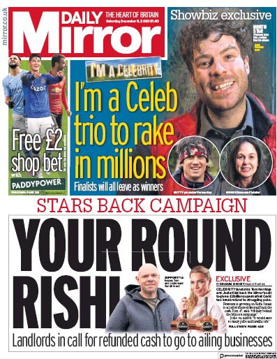 Daily Mirror Newspaper Front Page (UK) for 5 December 2020