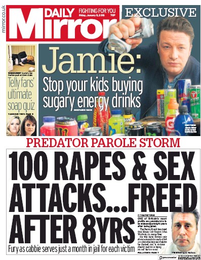 Daily Mirror Newspaper Front Page (UK) for 5 January 2018