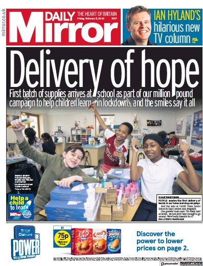 Daily Mirror Newspaper Front Page (UK) for 5 February 2021