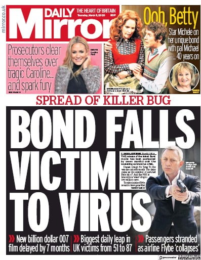 Daily Mirror Newspaper Front Page (UK) for 5 March 2020