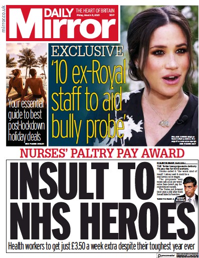 Daily Mirror Newspaper Front Page (UK) for 5 March 2021