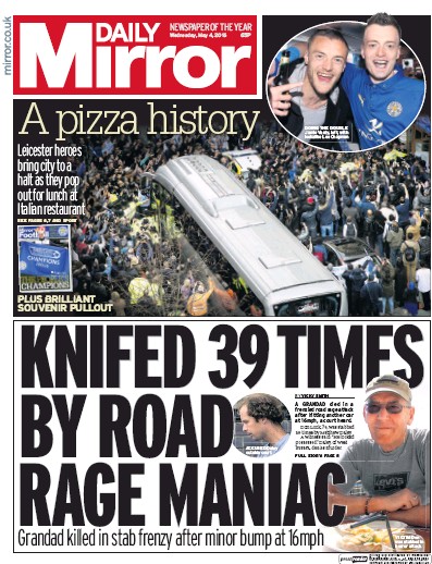 Daily Mirror Newspaper Front Page (UK) for 5 May 2016