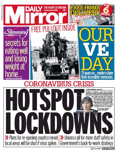Daily Mirror Newspaper Front Page (UK) for 5 May 2020