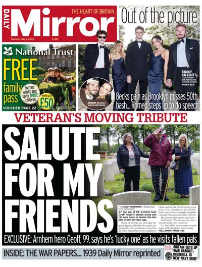 Daily Mirror Newspaper Front Page (UK) for 5 May 2025