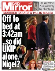 Daily Mirror Newspaper Front Page (UK) for 5 June 2014