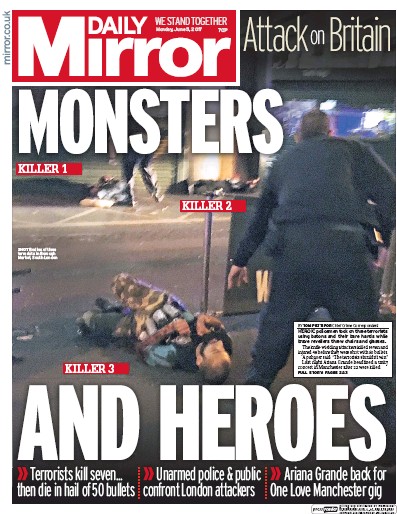 Daily Mirror Newspaper Front Page (UK) for 5 June 2017