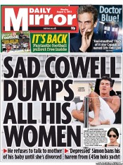 Daily Mirror (UK) Newspaper Front Page for 5 August 2013