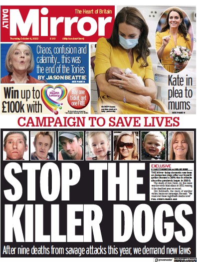 Daily Mirror Newspaper Front Page (UK) for 6 October 2022