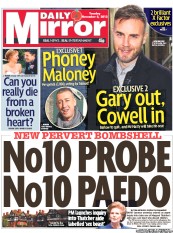Daily Mirror (UK) Newspaper Front Page for 6 November 2012