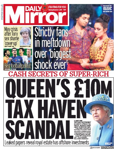 Daily Mirror Newspaper Front Page (UK) for 6 November 2017