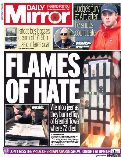 Daily Mirror Newspaper Front Page (UK) for 6 November 2018