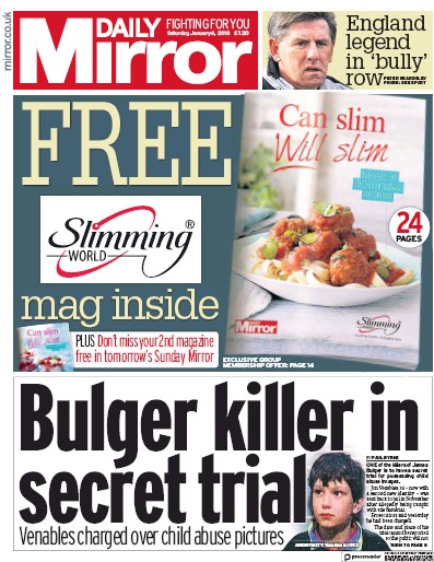 Daily Mirror Newspaper Front Page (UK) for 6 January 2018