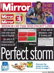 Daily Mirror front page for 6 January 2022