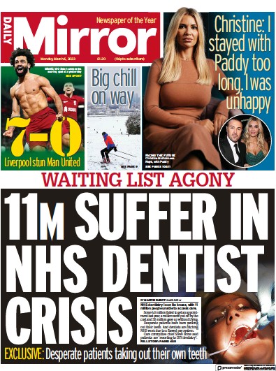 Daily Mirror Newspaper Front Page (UK) for 6 March 2023