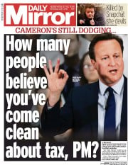 Daily Mirror (UK) Newspaper Front Page for 6 April 2016