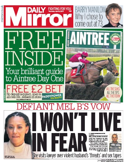 Daily Mirror Newspaper Front Page (UK) for 6 April 2017