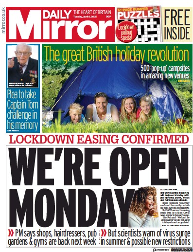 Daily Mirror Newspaper Front Page (UK) for 6 April 2021