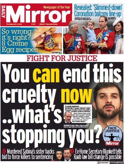 Daily Mirror Newspaper Front Page (UK) for 6 April 2023