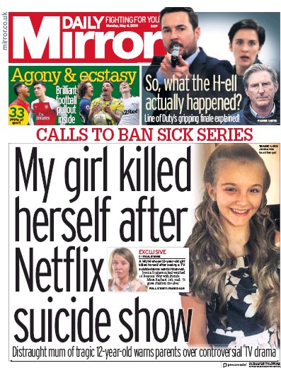 Daily Mirror Newspaper Front Page (UK) for 6 May 2019