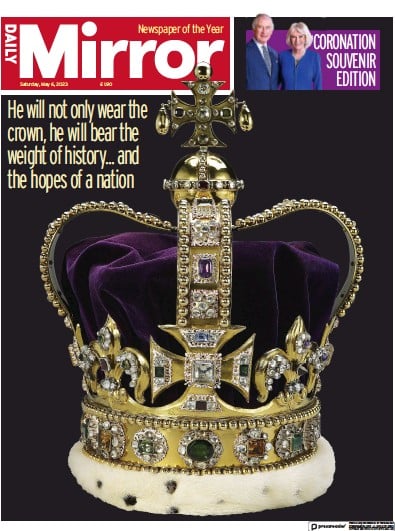 Daily Mirror Newspaper Front Page (UK) for 6 May 2023