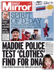 Daily Mirror (UK) Newspaper Front Page for 6 June 2014