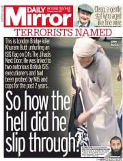 Daily Mirror (UK) Newspaper Front Page for 6 June 2017