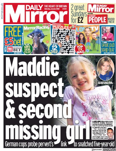 Daily Mirror Newspaper Front Page (UK) for 6 June 2020