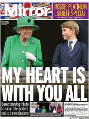 Daily Mirror (UK) Newspaper Front Page for 6 June 2022