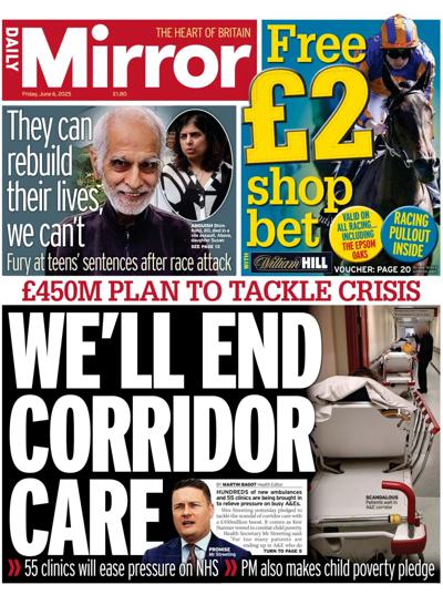 Daily Mirror Newspaper Front Page (UK) for 6 June 2025
