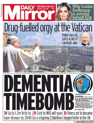 Daily Mirror Newspaper Front Page (UK) for 6 July 2017