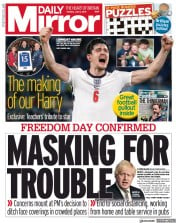 Daily Mirror (UK) Newspaper Front Page for 6 July 2021