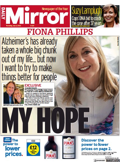 Daily Mirror Newspaper Front Page (UK) for 6 July 2023
