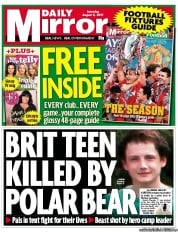 Daily Mirror Newspaper Front Page (UK) for 6 August 2011