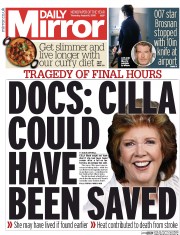 Daily Mirror Newspaper Front Page (UK) for 6 August 2015