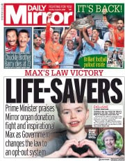 Daily Mirror (UK) Newspaper Front Page for 6 August 2018