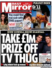 Daily Mirror (UK) Newspaper Front Page for 6 September 2011