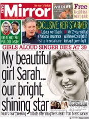 Daily Mirror (UK) Newspaper Front Page for 6 September 2021